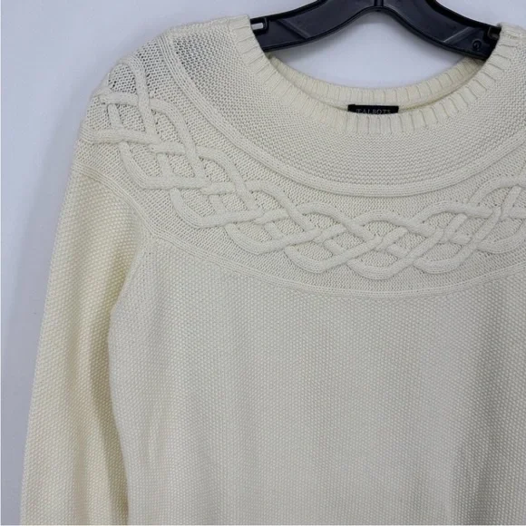 Talbots Cashmere blend 3/4 sleeve Cream Cable Knit Pullover MP - Picture 5 of 7